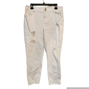 Maurices High Rise Distressed White Denim Capri Cotton Poly Lycra Blend Size 14